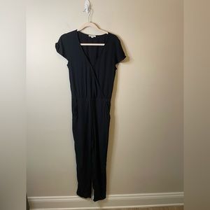 J. Crew V-Neck Surplice Closure Black Short Sleeve Jumpsuit